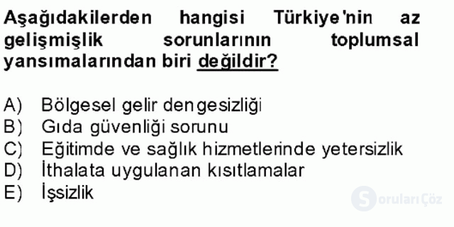 Türkiye Ekonomisi Bütünleme 30. Soru