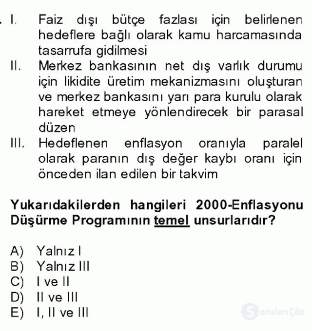 Türkiye Ekonomisi Bütünleme 16. Soru