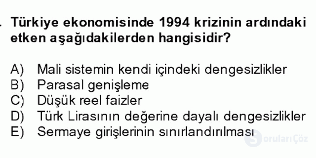 Türkiye Ekonomisi Bütünleme 17. Soru