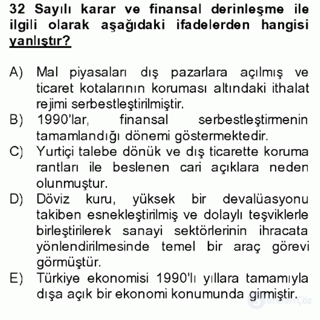Türkiye Ekonomisi Bütünleme 21. Soru