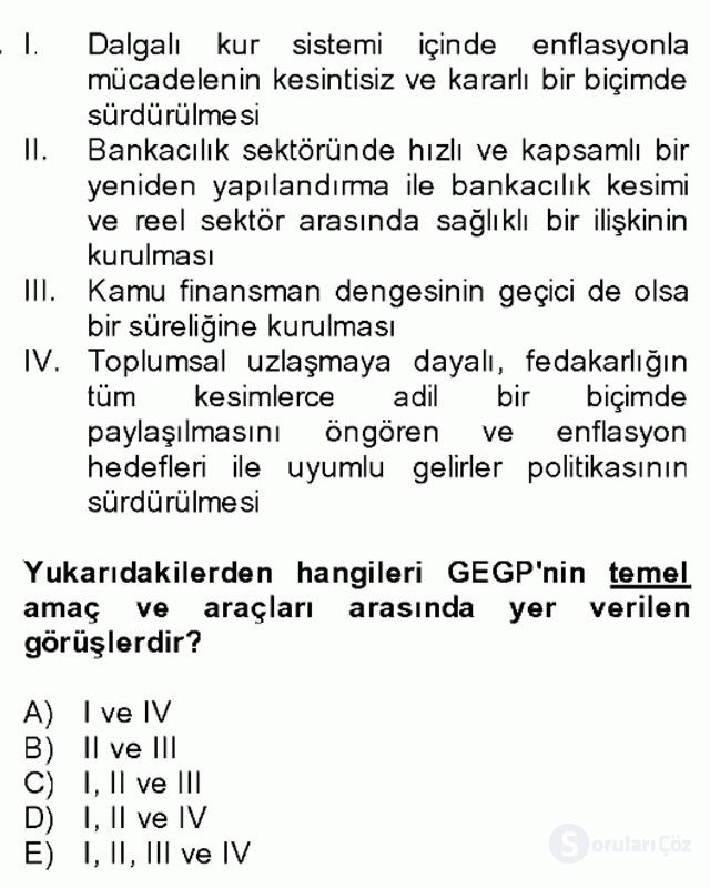 Türkiye Ekonomisi Bütünleme 28. Soru