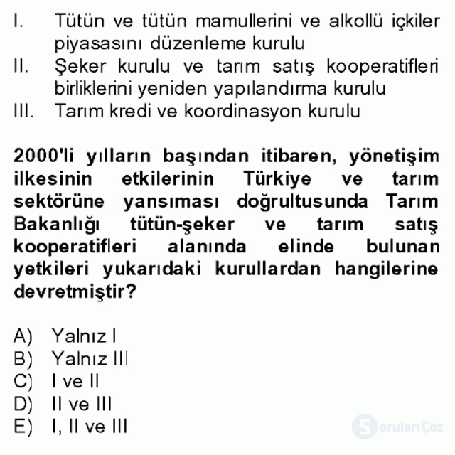 Türkiye Ekonomisi Bütünleme 8. Soru