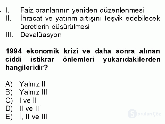 Türkiye Ekonomisi Final 16. Soru