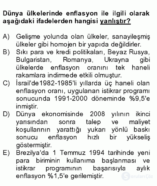 Türkiye Ekonomisi Bütünleme 20. Soru