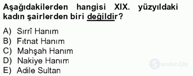 XIX. Yüzyıl Türk Edebiyatı Tek Ders Sınavı 11. Soru