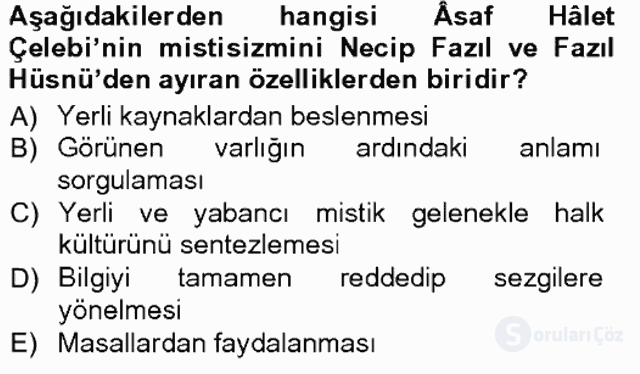 Cumhuriyet Dönemi Türk Şiiri Tek Ders Sınavı 10. Soru