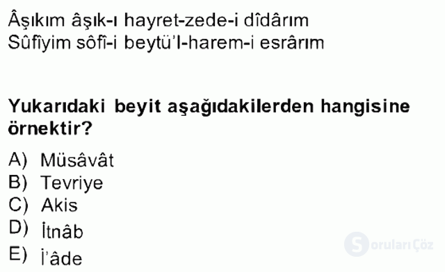 Eski Türk Edebiyatına Giriş: Söz Sanatları Bahar Final 3. Soru