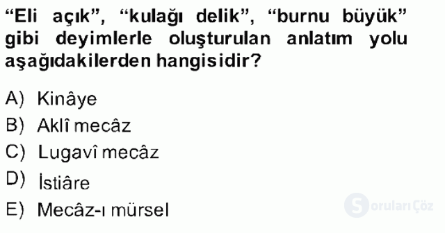 Eski Türk Edebiyatına Giriş: Söz Sanatları Bahar Final 5. Soru