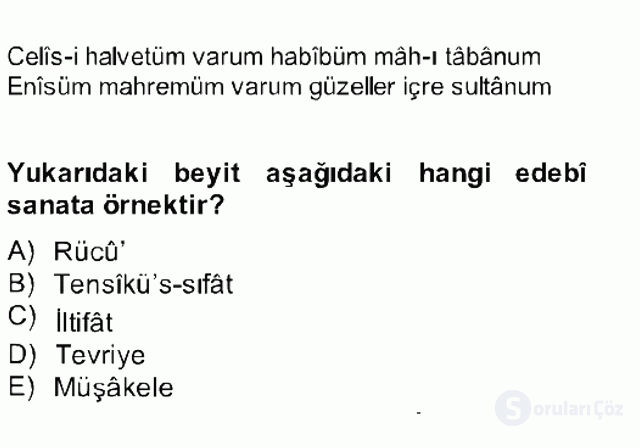 Eski Türk Edebiyatına Giriş: Söz Sanatları Bahar Final 7. Soru