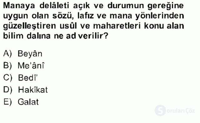 Eski Türk Edebiyatına Giriş: Söz Sanatları Bahar Final 9. Soru