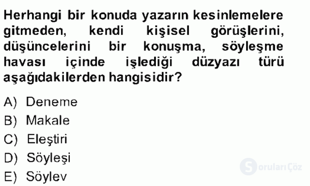Yeni Türk Edebiyatına Giriş II Bahar Final 18. Soru