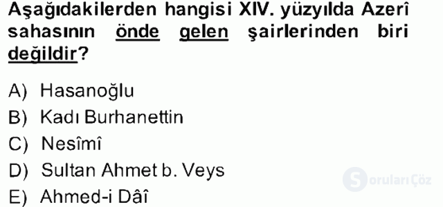 XIV-XV. Yüzyıllar Türk Edebiyatı Bahar Final 1. Soru