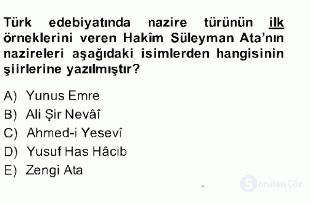 XIV-XV. Yüzyıllar Türk Edebiyatı Bahar Final 14. Soru