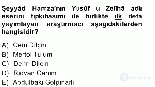 XIV-XV. Yüzyıllar Türk Edebiyatı Bahar Final 5. Soru