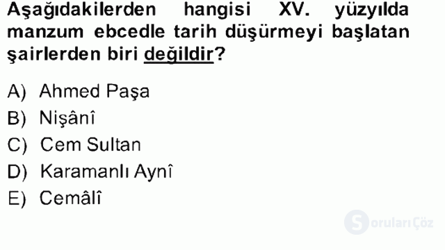 XIV-XV. Yüzyıllar Türk Edebiyatı Bahar Final 9. Soru