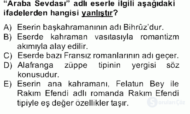 Tanzimat Dönemi Türk Edebiyatı II Bahar Final 1. Soru