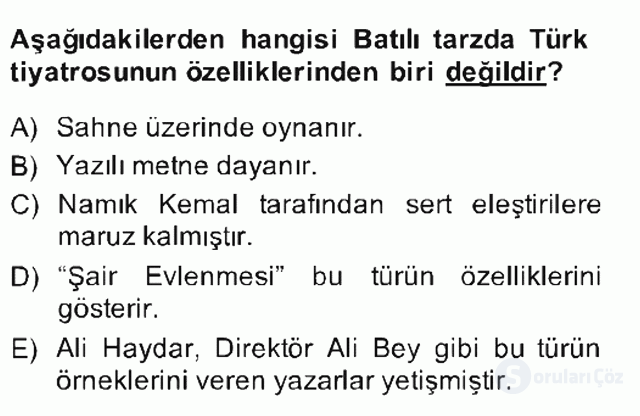 Tanzimat Dönemi Türk Edebiyatı II Bahar Final 10. Soru