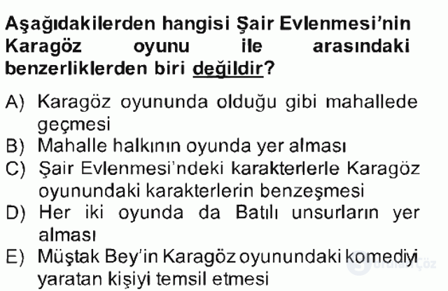 Tanzimat Dönemi Türk Edebiyatı II Bahar Final 12. Soru