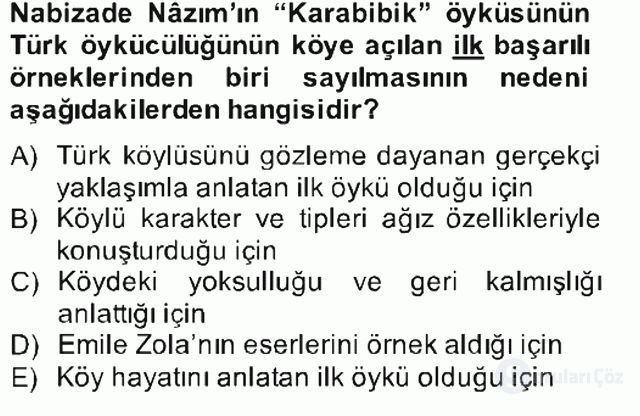 Tanzimat Dönemi Türk Edebiyatı II Bahar Final 15. Soru