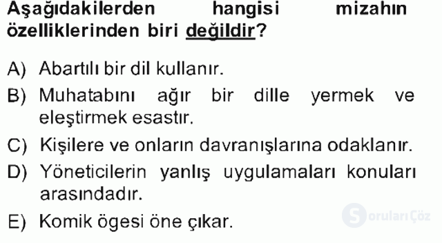 Tanzimat Dönemi Türk Edebiyatı II Bahar Final 16. Soru