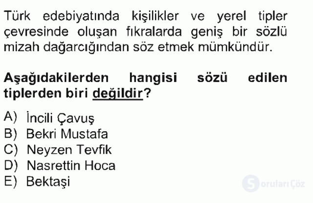 Tanzimat Dönemi Türk Edebiyatı II Bahar Final 19. Soru