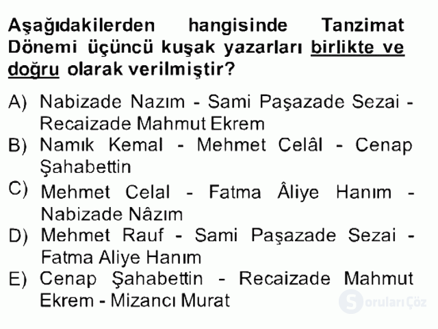 Tanzimat Dönemi Türk Edebiyatı II Bahar Final 2. Soru