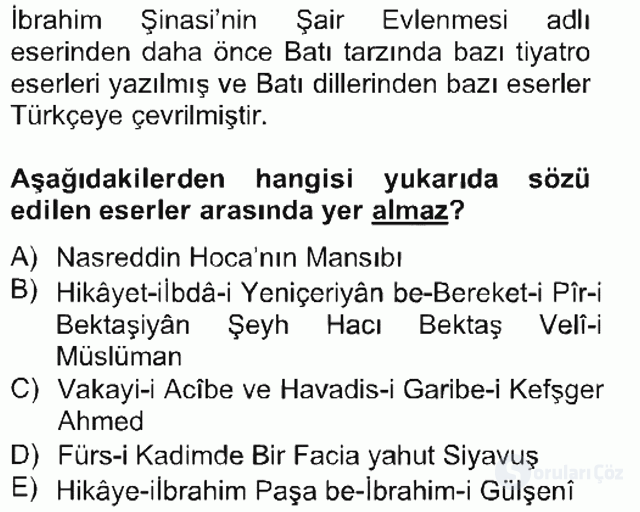 Tanzimat Dönemi Türk Edebiyatı II Bahar Final 9. Soru