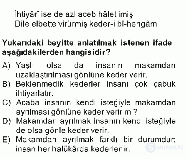 XVII. Yüzyıl Türk Edebiyatı Bahar Final 11. Soru