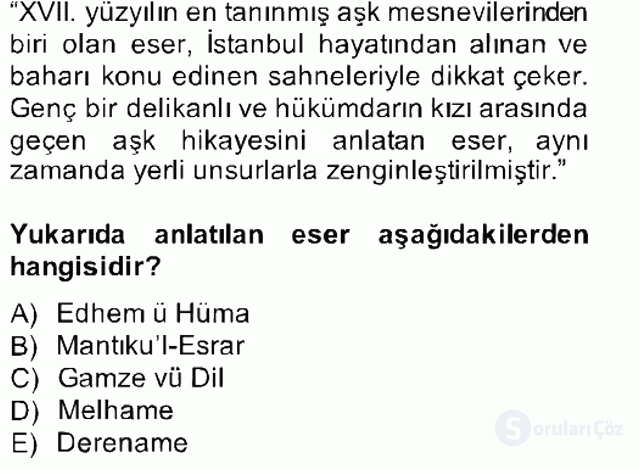 XVII. Yüzyıl Türk Edebiyatı Bahar Final 15. Soru