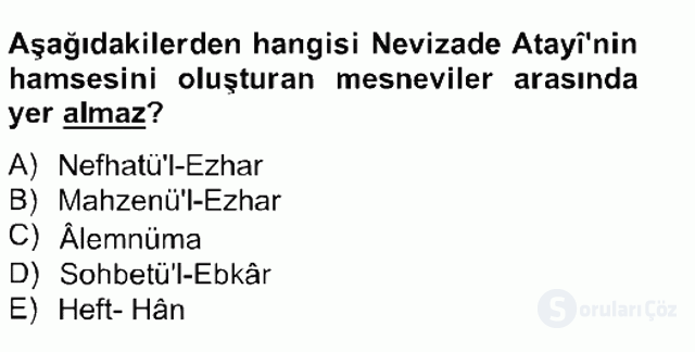 XVII. Yüzyıl Türk Edebiyatı Bahar Final 17. Soru