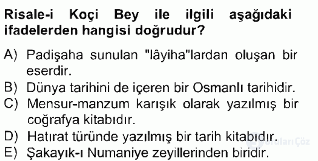 XVII. Yüzyıl Türk Edebiyatı Bahar Final 18. Soru