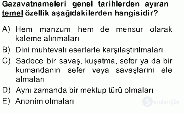 XVII. Yüzyıl Türk Edebiyatı Bahar Final 19. Soru
