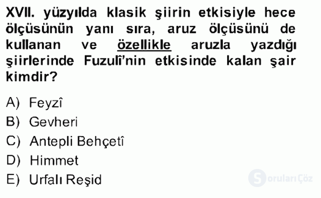 XVII. Yüzyıl Türk Edebiyatı Bahar Final 3. Soru