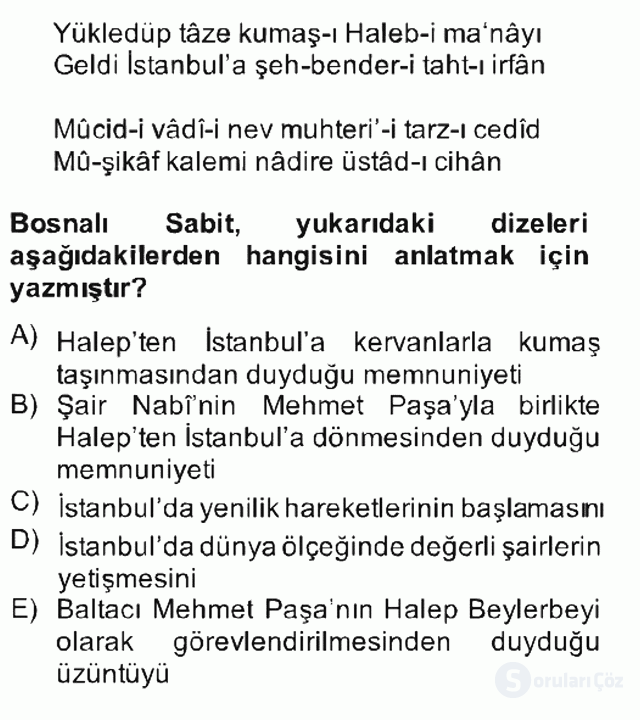 XVII. Yüzyıl Türk Edebiyatı Bahar Final 9. Soru