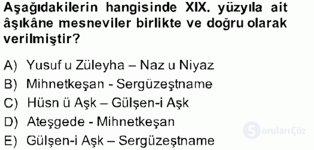 XIX. Yüzyıl Türk Edebiyatı Bahar Final 13. Soru