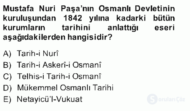 XIX. Yüzyıl Türk Edebiyatı Bahar Final 16. Soru