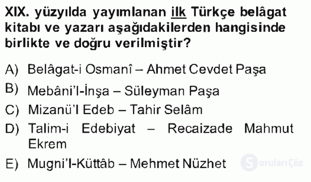 XIX. Yüzyıl Türk Edebiyatı Bahar Final 17. Soru