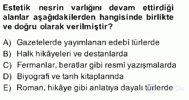 XIX. Yüzyıl Türk Edebiyatı Bahar Final 18. Soru