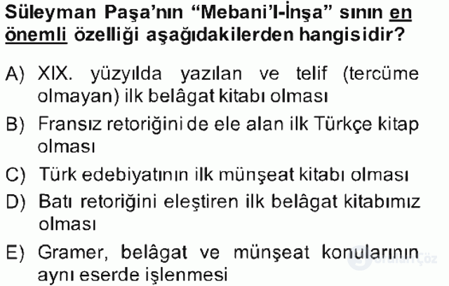 XIX. Yüzyıl Türk Edebiyatı Bahar Final 19. Soru