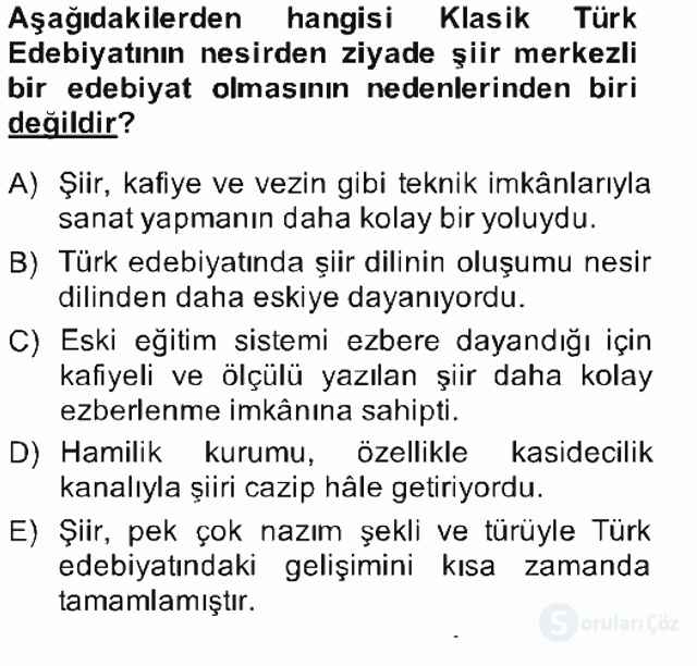 XIX. Yüzyıl Türk Edebiyatı Bahar Final 20. Soru