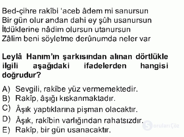 XIX. Yüzyıl Türk Edebiyatı Bahar Final 5. Soru