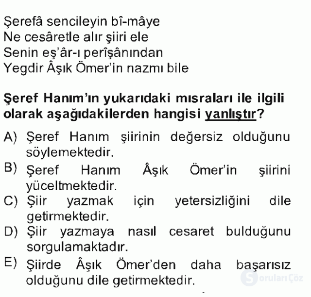XIX. Yüzyıl Türk Edebiyatı Bahar Final 6. Soru