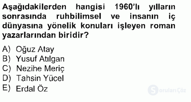 Çağdaş Türk Romanı Bahar Final 19. Soru