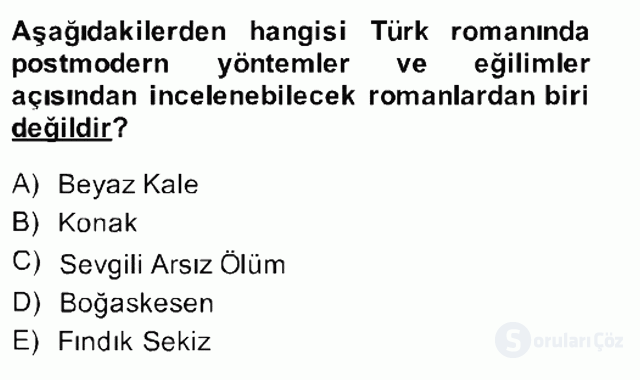 Çağdaş Türk Romanı Bahar Final 4. Soru