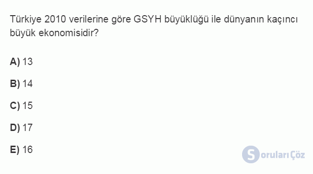 İKT402U 1. Ünite Türkiye Ekonomisinin Temel Özellikleri ve Dünya Ekonomisindeki Yeri Testi II 12. Soru