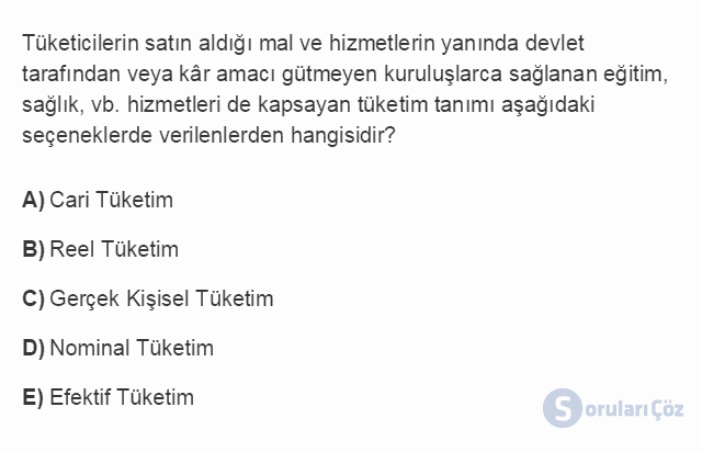 İKT402U 2. Ünite Türkiye’de Milli Gelir, Gelir Dağılımı ve Yoksulluk Testi III 16. Soru