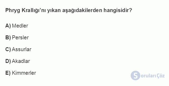 ARK101U 4. Ünite Anadolu'da Demir Çağı Uygarlıkları Testi I 7. Soru