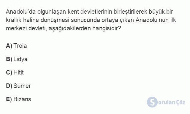 ARK101U 2. Ünite Anadolu'da Kalkolitik ve Eski Tunç Çağları Testi II 20. Soru