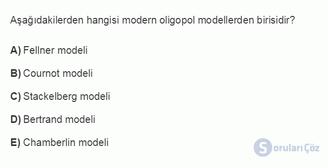 İKT307U 7. Ünite Klasik ve Dinamik Oligopol Modellerinde Fiyatlama Testi I 9. Soru