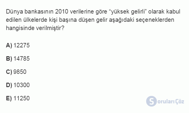 ÇEK302U 5. Ünite Dünya'da ve Türkiye'de Gelir Dağılımı  Testi I 1. Soru